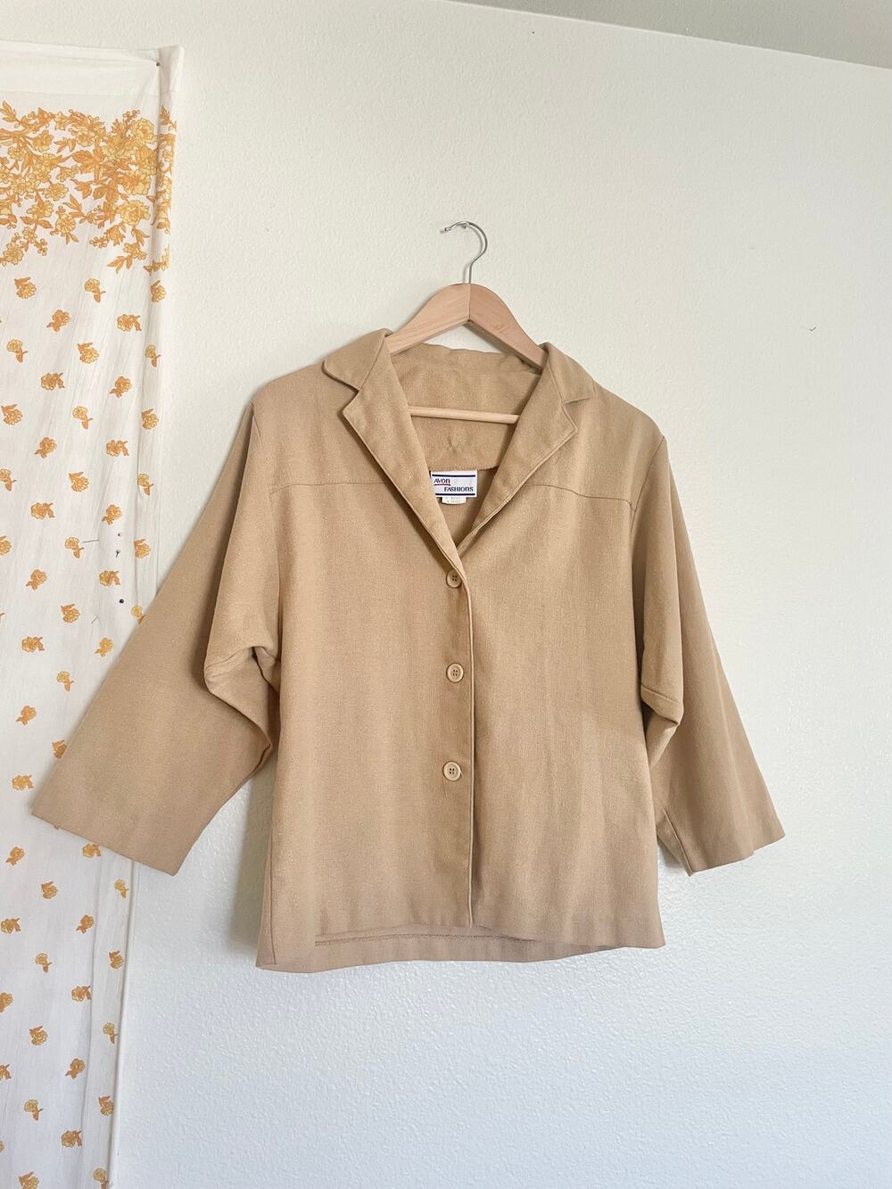 Vintage 80s Avon Fashions Beige Cotton Blend Shirt Jacket M